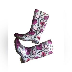 Coach Poppy Rubber Jelly Tall Preppy Rain Boots 7 Printed Pink Flowers Fairycore